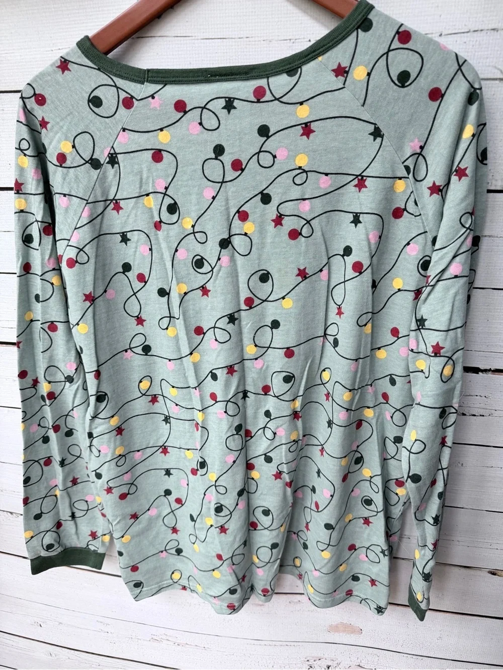 Women's Light Green Festive String Light Pajama Set